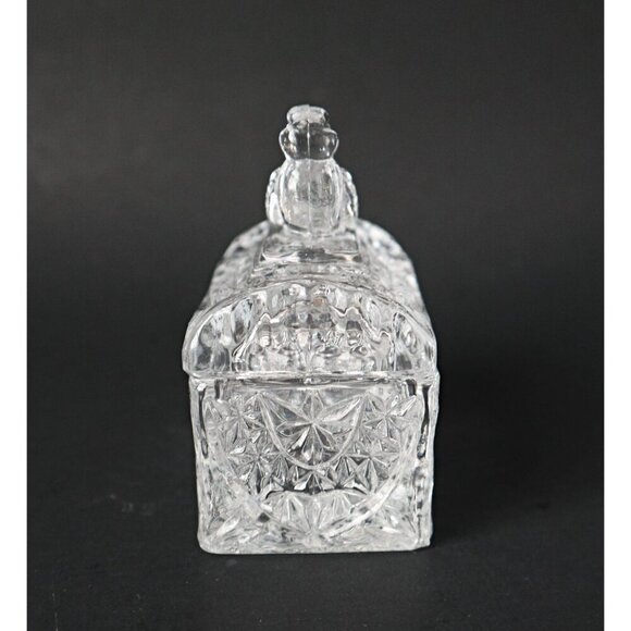 Vintage Crystal Trinket Box Song Bird Lidded Crystal Trinket Box Etched Crystal - Picture 2 of 6